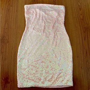 Fashion Nova  pink tube sequin dress S